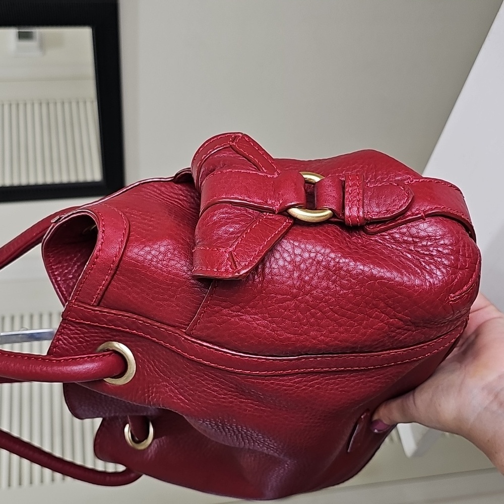 Cole Haan Brick Red Pebbled Leather Large Drawstring Handbag EUC - Picture 8 of 17